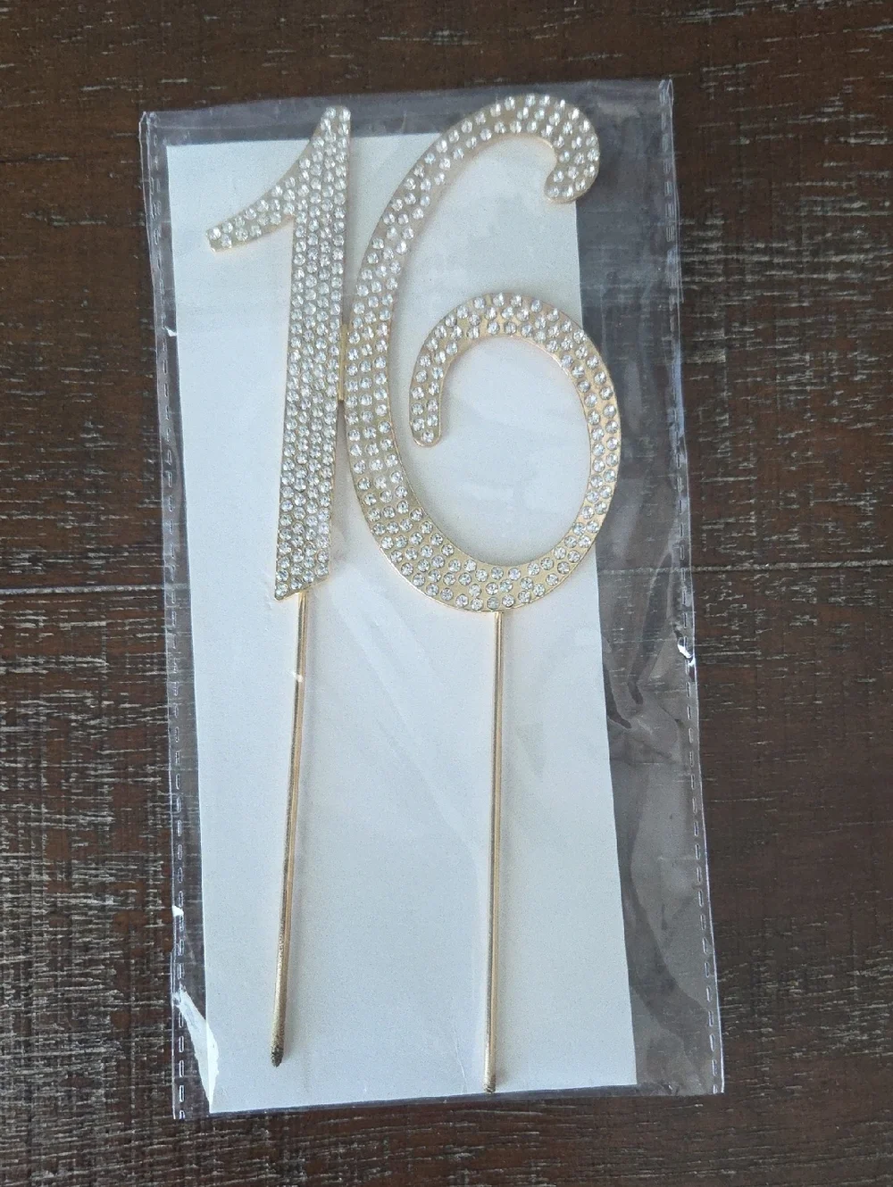 '16th' Birthday Cake Topper Decoration, Crystal Rhinestone Gold Color Metal, NWT